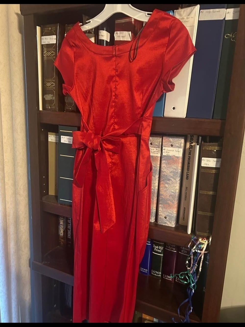 Red Satin Tie-Waist Dress